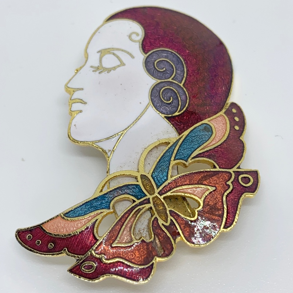 Vintage Art Deco Lady with Butterfly Brooch